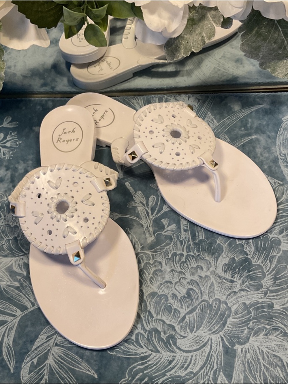 Jack Rogers White Georgica Jelly Medallion Sandals